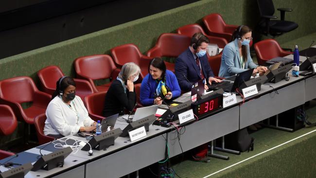 View of the dais during the contact group on the post-2020 global biodiversity framework