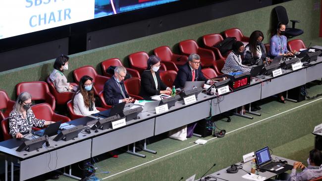 View of the dais during the morning plenary