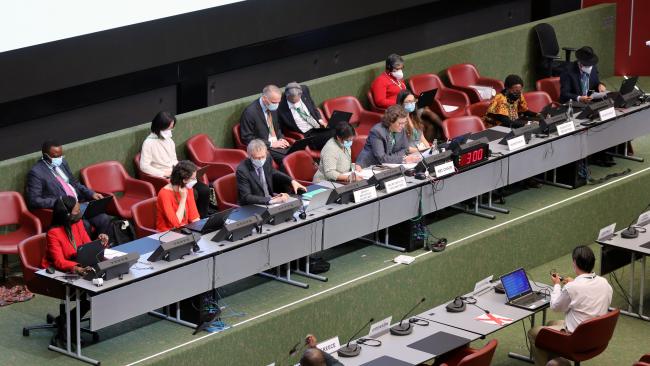 View of the dais during the morning plenary