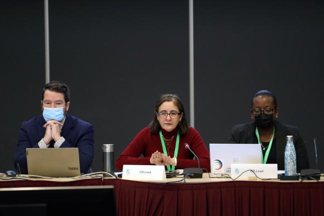 From L-R: Joseph Appiott, CBD Secretariat; Carolina Caceres, Canada; and Marie-May Muzungaile, Seychelles