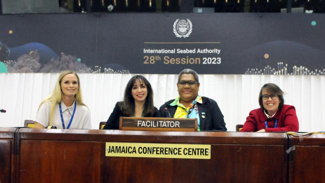 ea Kolmos Weis and Mariana Durney, ISA Secretariat; Protection and Preservation of the Marine Environment Working Group Facilitator Raijeli Taga, Fiji; with Gwénaëlle Le Gurun, ISA Secretariat