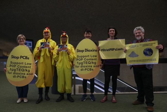 In an effort to highlight to stop releases of POPs from waste, members if IPEN demonstrate how POPs travel from waste through the food chain