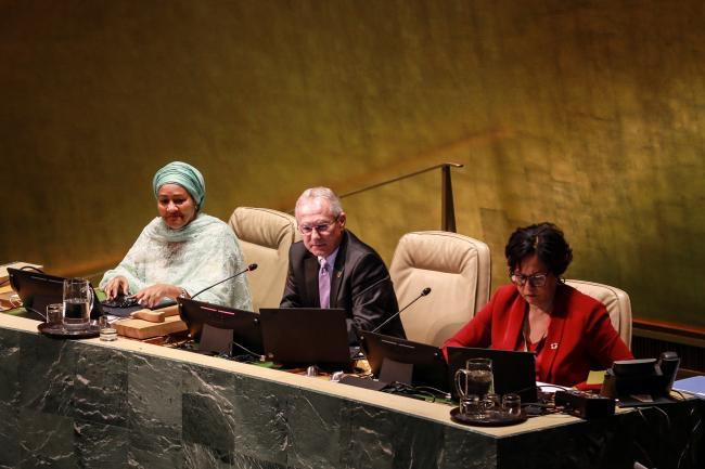 View of the dais during the opening session