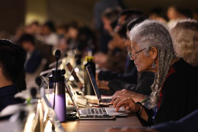 Delegates take note during the session