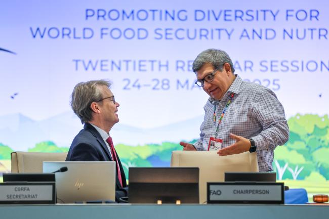 Dan Leskien, CGRFA Secretariat, and Hesiquio Benítez Díaz, Mexico